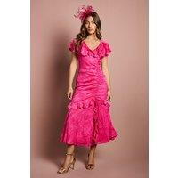 Coast Women's Frill V Neck Jacquard Midaxi Wedding Guest Dress in Pink | Size: 10