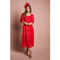 Coast Women's Short Sleeve Full Skirted Lace Midi Dress in Red | Size: 10