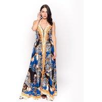 CY Women's Chain Scarf Print Strappy Flowy Maxi Dress in Black | Size: Medium/Large