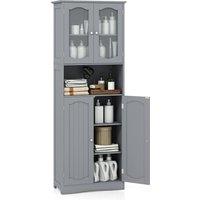 Costway Tall Bathroom Storage Cabinet Tempered Glass Door Pantry Cabinet in Grey