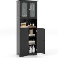 Costway Tall Bathroom Storage Cabinet Tempered Glass Door Pantry Cabinet in Black
