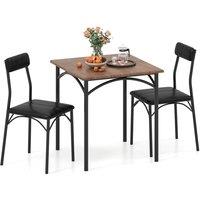 Gymax 3-Piece Dining Table Set With Square Table 2 Upholstered Armless Chair in Brown