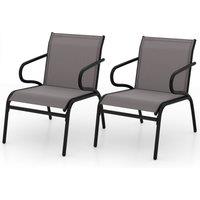 Costway Garden Chairs Set of 2 Outdoor Dining Chairs Patio Bistro Armchairs in Grey