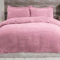 Smart Living Luxury Teddy Plain Duvet Cover & Pillowcase Set in Mauve | Size: Super King