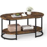 Gymax Marble Coffee Table Modern 2-Tier Center Table With Shelf in Brown