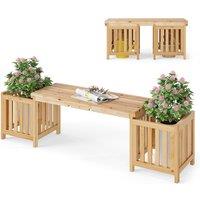 Costway 2-in-1 Wooden Garden Planter & Bench Outdoor Planter Box Bench Seat in Natural