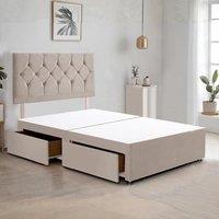 Bed Time UK Ziggy Plush Divan Bed Frame with 2 Drawers & 20 Headboard in Ivory | Size: Small Double