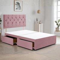 Bed Time UK Ziggy Plush Divan Bed Frame with 2 Drawers & 20 Headboard in Pink | Size: Small Double