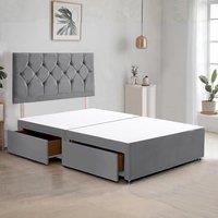 Bed Time UK Ziggy Plush Divan Bed Frame with 2 Drawers & 20 Headboard in Grey | Size: Double