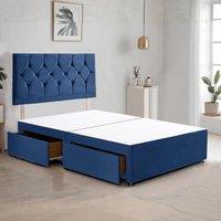 Bed Time UK Ziggy Plush Divan Bed Frame with 2 Drawers & 20 Headboard in Blue | Size: Small Double