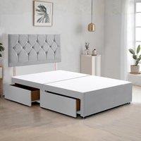 Bed Time UK Ziggy Plush Divan Bed Frame with 2 Drawers & 20 Headboard in Silver | Size: Small Double