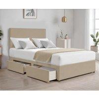 Bed Time UK Suede Divan Bed with 2 Drawers, 20 Plain Headboard & Memory Mattress in Ivory | Size: Small Double