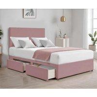 Bed Time UK Suede Divan Bed with 2 Drawers, 20 Plain Headboard & Memory Mattress in Pink | Size: Single