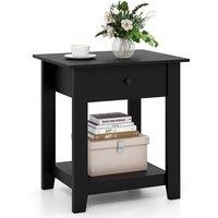 Costway 3-Tier Modern Bedside Table Wooden Nightstand with Drawer in Black