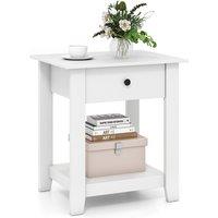 Costway 3-Tier Modern Bedside Table Wooden Nightstand with Drawer in White