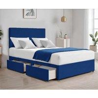 Bed Time UK Plush Divan Bed with 2 Drawers, 20 Plain Headboard & Memory Mattress in Blue | Size: Single