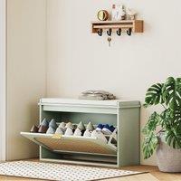HOMCOM Boho Shoe Bench with Padded Seat & Flip-Drawer in Light Green