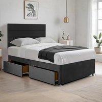 Bed Time UK Cosy Plush Divan Bed with Mattress, Drawers & 20 Headboard in Black | Size: Single
