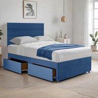 Bed Time UK Cosy Plush Divan Bed with Mattress, Drawers & 20 Headboard in Blue | Size: Single