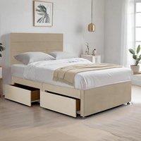 Bed Time UK Cosy Plush Divan Bed with Mattress, Drawers & 20 Headboard in Ivory | Size: Single