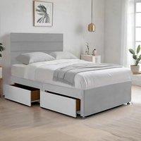 Bed Time UK Cosy Plush Divan Bed with Mattress, Drawers & 20 Headboard in Silver | Size: Single