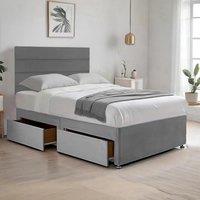 Bed Time UK Cosy Plush Divan Bed with Mattress, Drawers & 20 Headboard in Grey | Size: Single