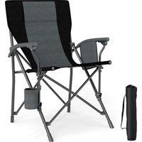 Gymax Portable Camping Chair Folding Oxford Cloth Chair With Cup Holder in Black