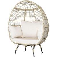 Gymax Rattan Egg Chair Oversized Lounger Wicker Chair With 4 Cushions in Light Brown