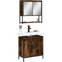 2 Piece Bathroom Furniture Set Smoked Oak Engineered Wood
