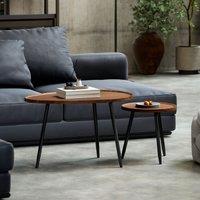 HOMCOM 2 80cm Sofa Side Table Set of 2 with Metal Legs, Chestnut Wood Effect in Brown