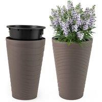 Costway 45 cm Tall Flower Pot Set of 2 Modern Decorative Planter Pots in Brown