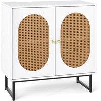 Costway Rattan Storage Cabinet 2 Door Buffet Sideboard w/Adjustable Shelf-White in White