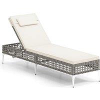 Costway Rattan Sun Lounger 6-Level Adjustable Garden Chaise Lounge Chair in White