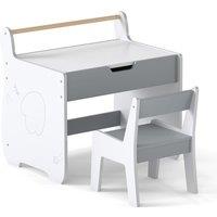 Costway Kids Table & Chair Set Wooden Activity Desk & Chair Set in Grey