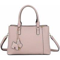 Fontanella Fashion Women's Velvet PU Leather Triple Compartment Shoulder Tote Bag With Dog Charm in Pale Pink