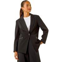 Roman Women's Petite Zip Pocket Stretch Blazer in Black | Size: 12