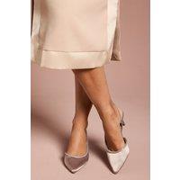 Coast Women's Wide Fit Sabrina Satin Diamante Trim Slingback High Stiletto Court Shoes in Mocha | Size: 4