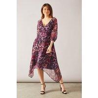 Wallis Women's Animal Print Wrap High-Low Midi Dress in Pink | Size: 10