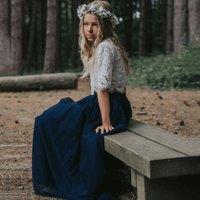 UK Flower Girl Boutique Girl's Felicity Couture Flower Girl Set - Navy Blue | Size: 12-13 Years