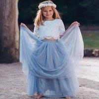 UK Flower Girl Boutique Girl's Felicity Couture Flower Girl Set - Silver Blue in Pale Blue | Size: 12-13 Years