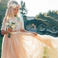 UK Flower Girl Boutique Girl's Felicity Couture Flower Girl Set - Apricot Champagne in Light Beige | Size: 11-12 Years