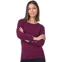 Roman Women's Scallop Neck Button Knit Jumper in Burgundy | Size: 20