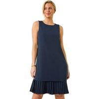 Roman Women's Petite Pleated Hem Shift Dress in Navy | Size: 8