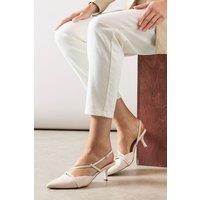 Wallis Women's Ellie Faux Leather Asymmetric Strap Slingback Kitten Heel Court Shoes in Bone | Size: 6