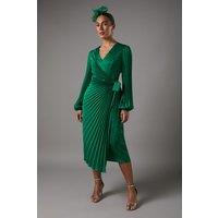 Coast Women's Satin Pleated Wrap Dress in Green | Size: 14