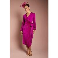 Coast Women's Satin Pleated Wrap Dress in Berry | Size: 8