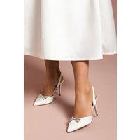 Coast Women's Bridal Wide Fit Scarlett Satin Diamante Bow Brooch Slingback High Stiletto Heel Court Shoes in White | Size: 8