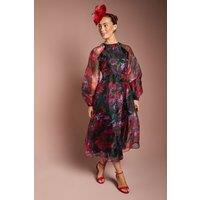 Coast Women's Organza Wrap Waist Puff Sleeve Midi Dress in Pink | Size: 10