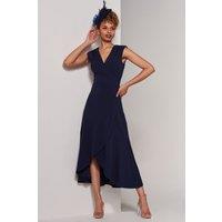 Jolie Moi Women's Preslie Wrap Frill Hem Maxi Dress in Navy | Size: 20
