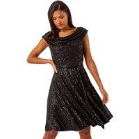 Sequin Cowl Neck Stretch Midi Dress